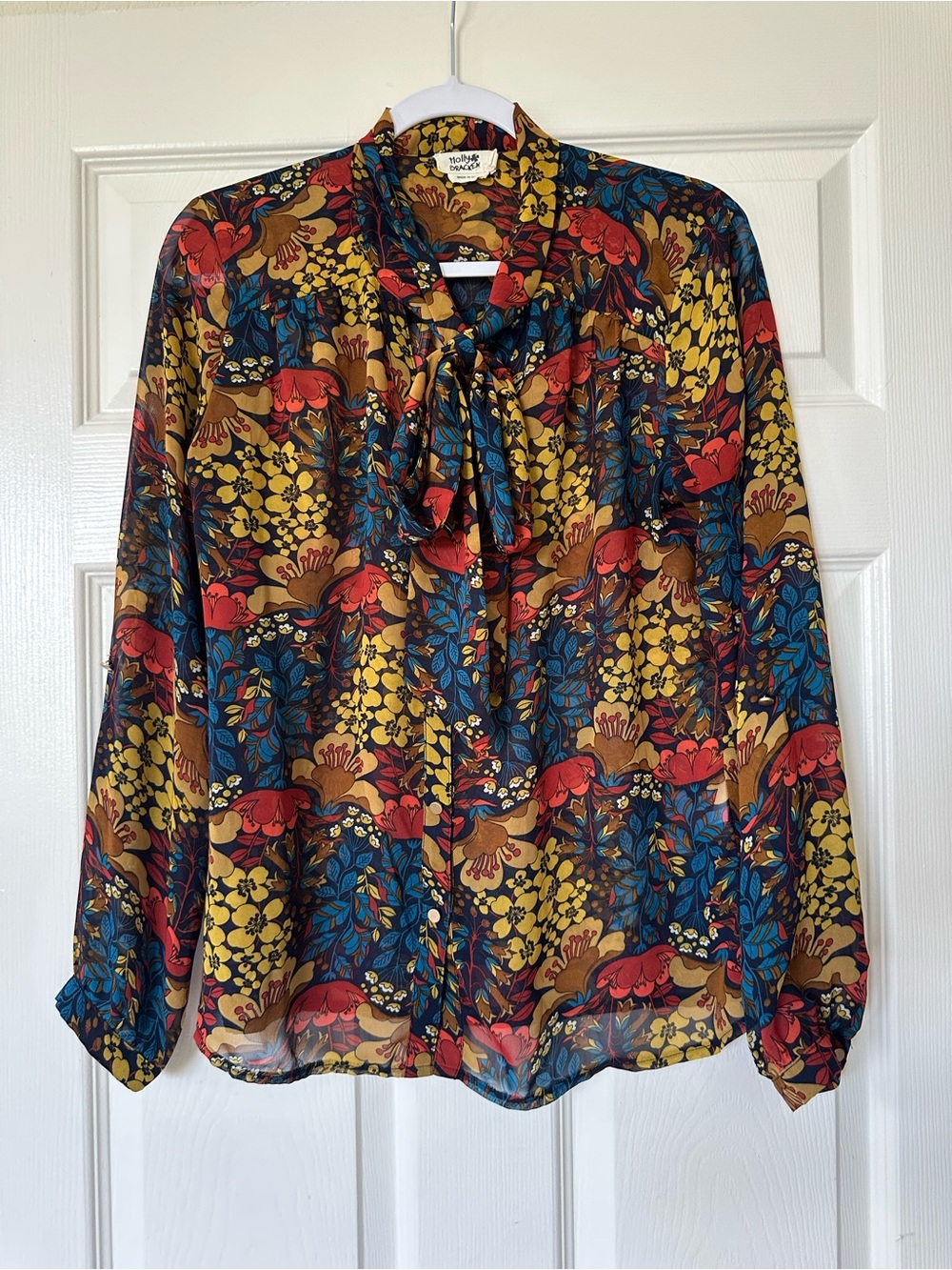 Holly Bracken Floral Long Sleeve Tie Bow Top Blouse